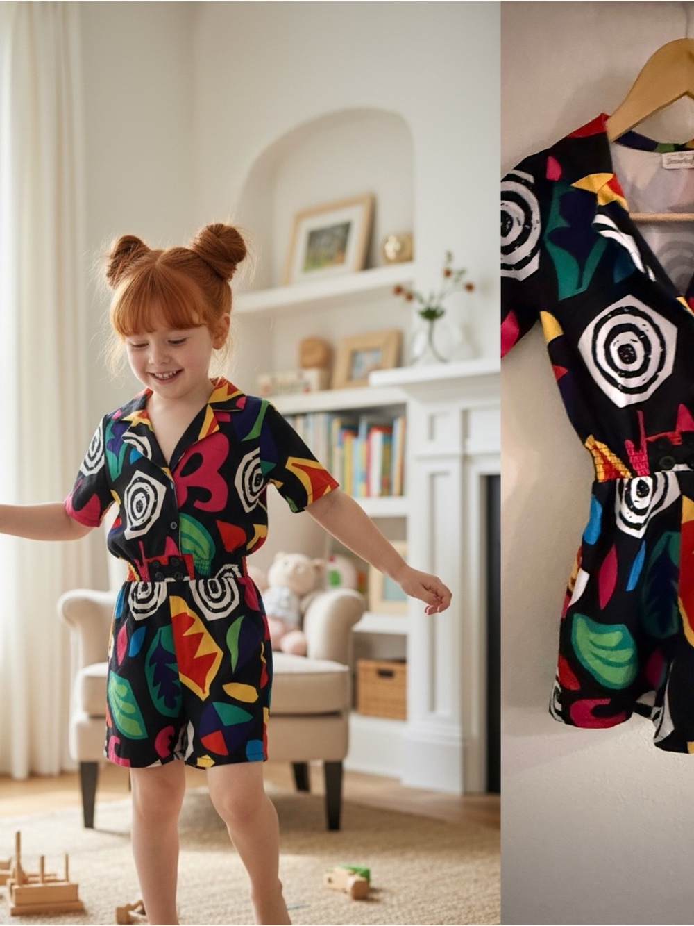 Vintage Besser Bay Size 130 Colorful Abstract Geometric Romper / Playsuit